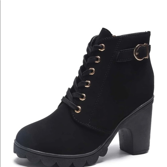 Lace Up Side Zipper Chunky Boots With Side Buckle - Picture 3 of 4
